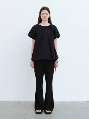 (2th) Wrinkle Flare Pants-Black