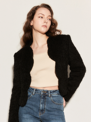 Wool scallop crop jacket 001 Black