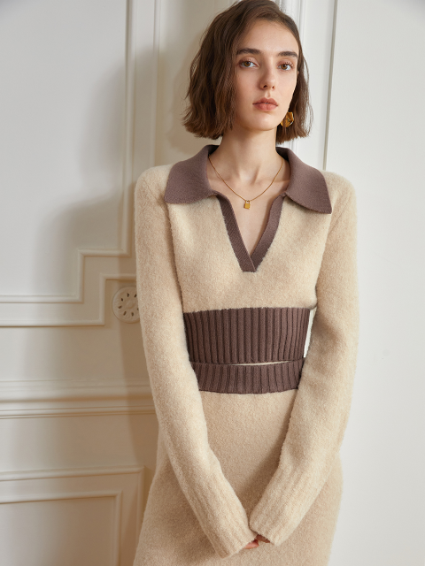 원피스 - 와이와이아이엠 (yyiam) - YY_French gentl block V-neck knit skirt set_BEIGE