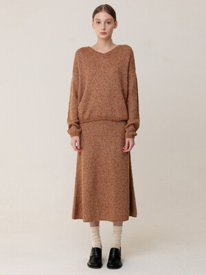 Boucle A-line Knitted Skirt Multed-Orange