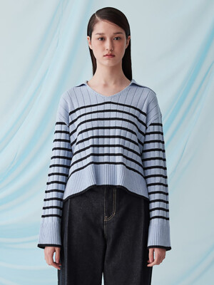 Stripe Collar Knit Pullover  Sky Blue (KE3151M01Q)