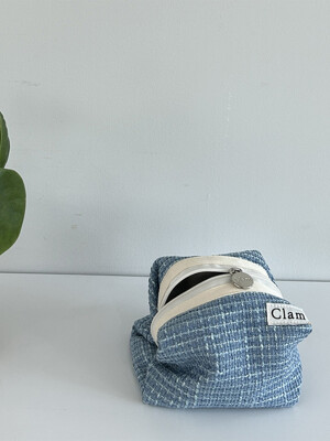 Clam round pouch _ Tweed blue