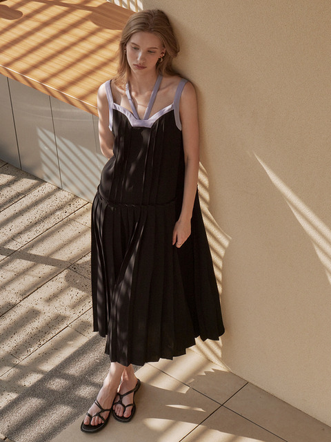 원피스 - 헌치 (HUNCH) - Color mix pleats long dress