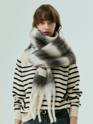 Stripe long muffler (IVORY)