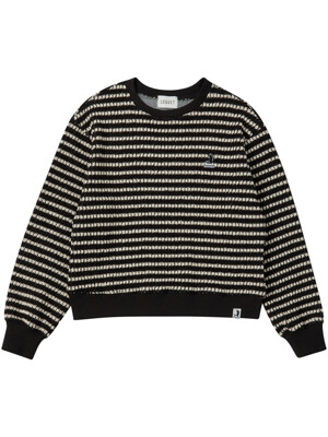 [ LESSER PANDA ] CROP KNIT STRIPE SWEATSHIRT [OVER-FIT] BLACK