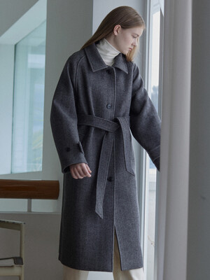 Wool Raglan Belted Coat - Black