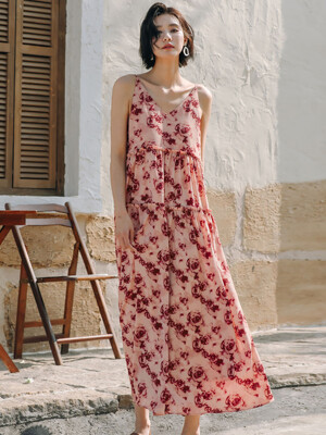 LS_V neck pink rose printed dress