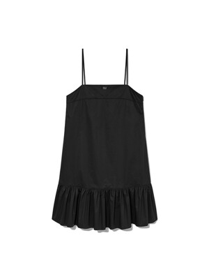 Shirring Puff Mini Dress Black