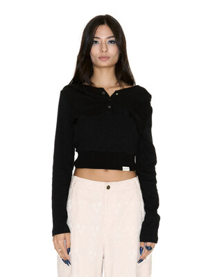 THREE BUTTON HODDIE BLACK