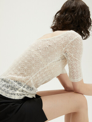 Scoop neck lace top_IVORY