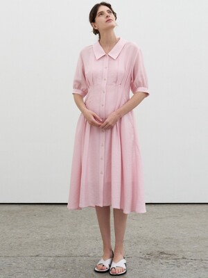 PIN-TUCK FLARE DRESS_PINK