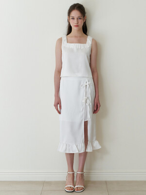 satin layered ribbon skirt - white