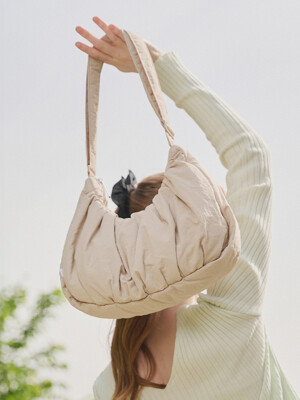 Small Croissant Shirring Cross Bag Almond