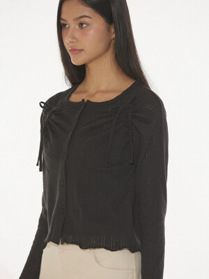 ARIEL SHIRRING CARDIGAN - BLACK