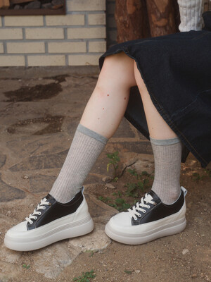 HANNAH 플랫폼 소가죽 스니커즈 4CM  [Black]