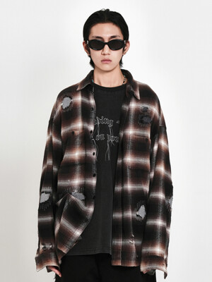 BLEACHED CUT FLANNEL SHIRT_BK