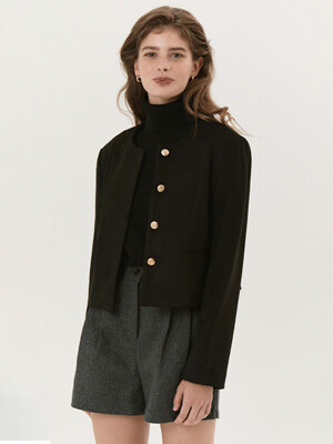 Suade rounded-neck jacket (Black)