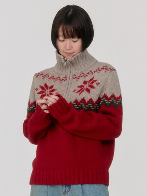 Holy Merino Wool Half Zip-up Knit (Red)