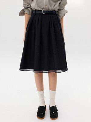 BOROMWAT Flared layered tuck midi skirt (Navy)