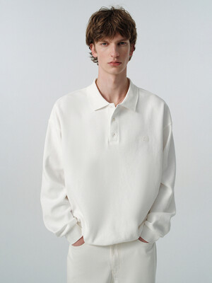UNISEX LEATHER LOGO COLLARED T-SHIRT WHITE_M_UDTS5A110WT