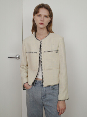 MELO STITCH POCKET TWEED JACKET - CREAM