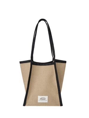 LINEN BEACH BAG-BEIGE/BLACK