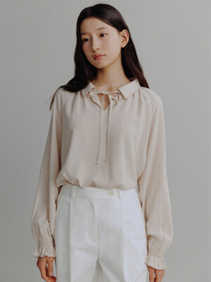 MOMO SHIRRING BLOUSE_PEACH BEIGE
