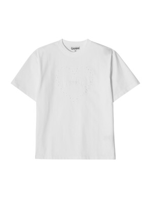 GANNI T4033 151 하트 큐빅 로고 여성 반팔티