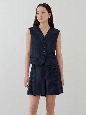 MARCEL V-neck masculine back point vest_Deep Navy Stripes