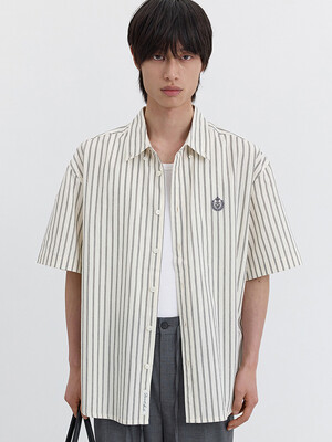 SHORT SLEEVE CLASSIC SHIRT CREAM STRIPE_M_UDSH5B324CR