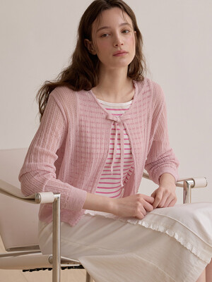 Lace ribbon cardigan - Pink