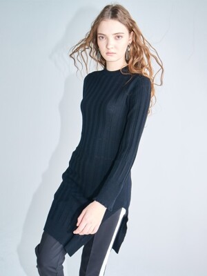 Merino wool edition. one side slit dress #Black