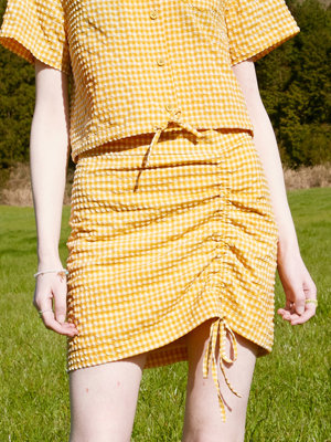 (SK-20349) SET-UP CHECK SHIRRING SKIRT MUSTARD