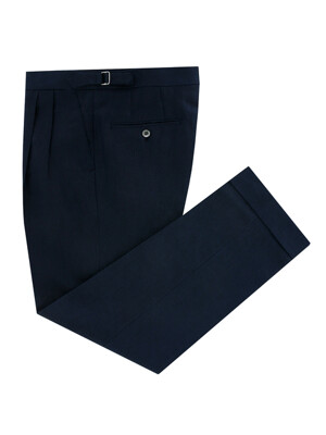 Linen soft two tuck adjust pants (Navy)