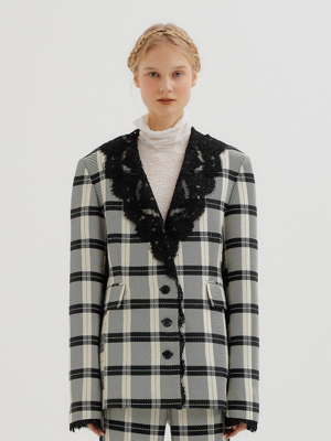 TACE Lace-Collared Jacket - Black/Ivory Check