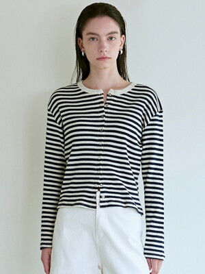 STRIPE BUTTON CARDIGAN_NAVY
