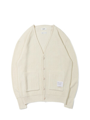 Lambswool heavy-duty Knit Cardigan (Creme)