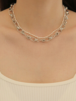 Tie ring chain pearl N-silver