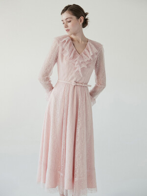 ANNABELLE Ruffle lace dress (Salmon pink)
