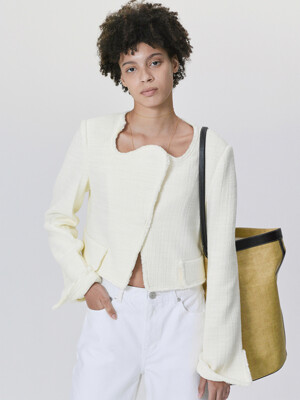 RECYCLE ORGANIC COTTON CURVED NECK DETAIL JACKET (IVORY)