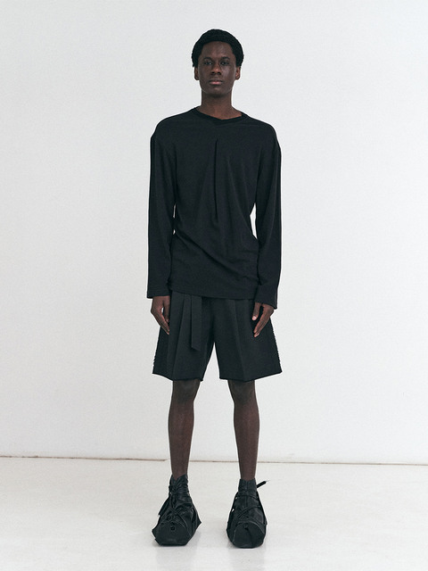 티셔츠 - 막시제이 (MAXXIJ) - Black Overlapped Front T-shirts