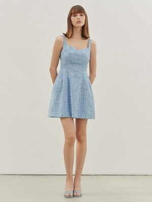 Faven Scallop Neck Tweed Minidress (Blue)