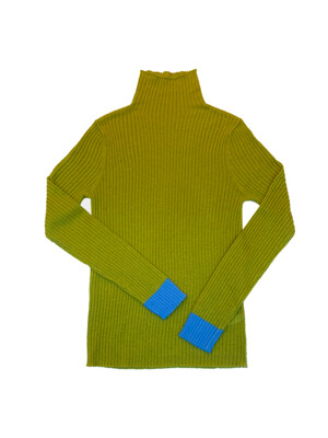 color block turtle neck_ Light Green (100% fine wool)