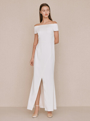 DEBORAH Off shoulder slit maxi dress (Ivory)