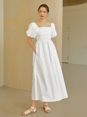 Rose square shirring dress (white)