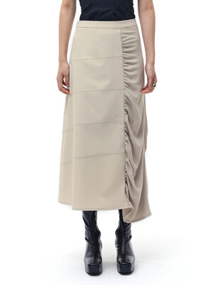 Shirring Panel Skirt _Beige