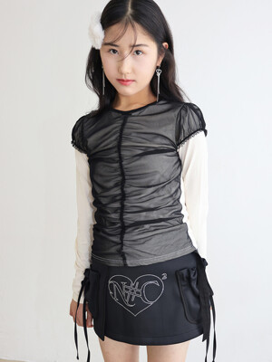 RIBBON POINT LAYERED MESH T-SHIRT BLACK