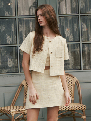 Summer Tweed Crop Jacket + Skirt SET