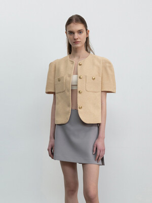 Half Sleeves Tweed Jacket Peach Beige (JWJA3E912I3)