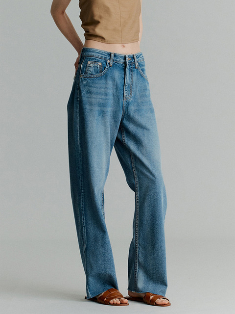 데님 - 더 라이 (THE RYE) - Washed Wide Jeans(Blue)